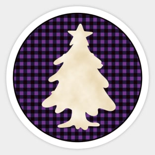 Christmas tree silhouette over a black and violet tile pattern Sticker